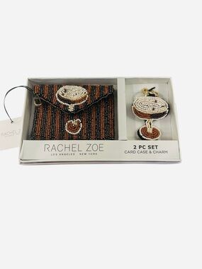 Rachel Zoe Brown, Cream & Black Beaded Card Case with Matching Charm